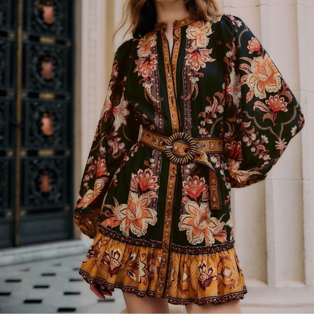 NWT Farm Rio Majestic Garden Beaded Buckle Dress